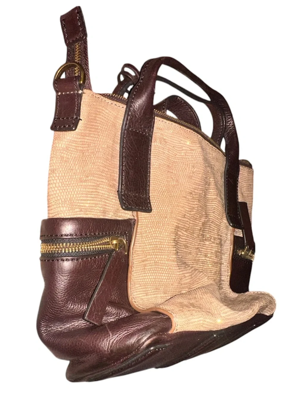 FOSSIL Emerson Satchel Golden Suede Leather Sept. 2015